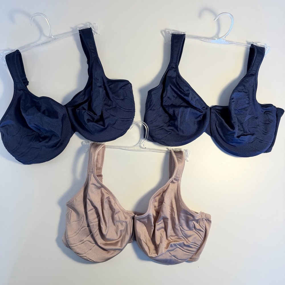 Lot of 3 Bali 38DD Live It Up Side Shaping Bras Underwire Navy Nude Taupe 3353